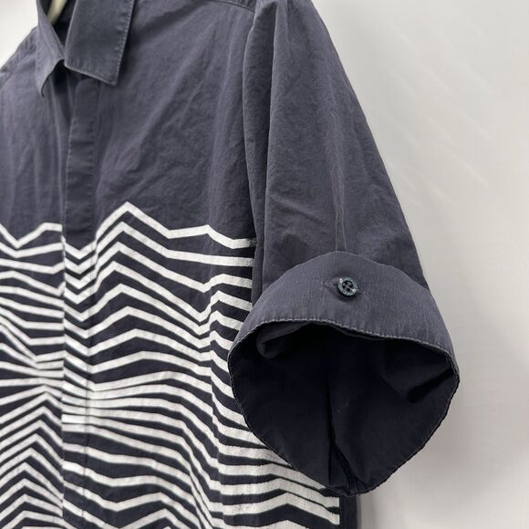 Neil Barrett Mens Button Shirt 39 Small Zig Zag Print Italy Luxury Art Designer - Picture 3 of 12